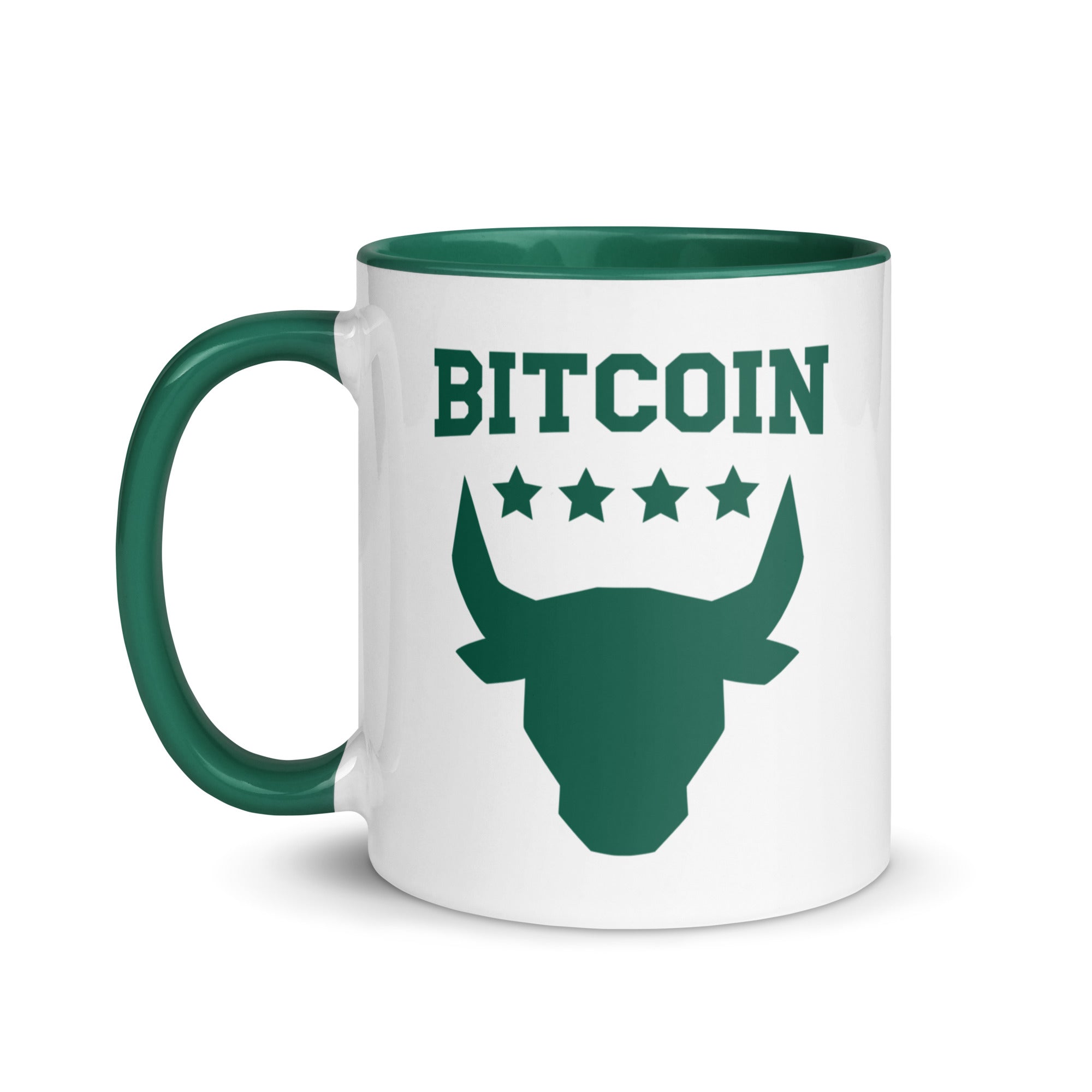 Bitcoin Merchandise: Bitcoin Bull Mug (left handle view). Available from NEONCRYPTO STORE.