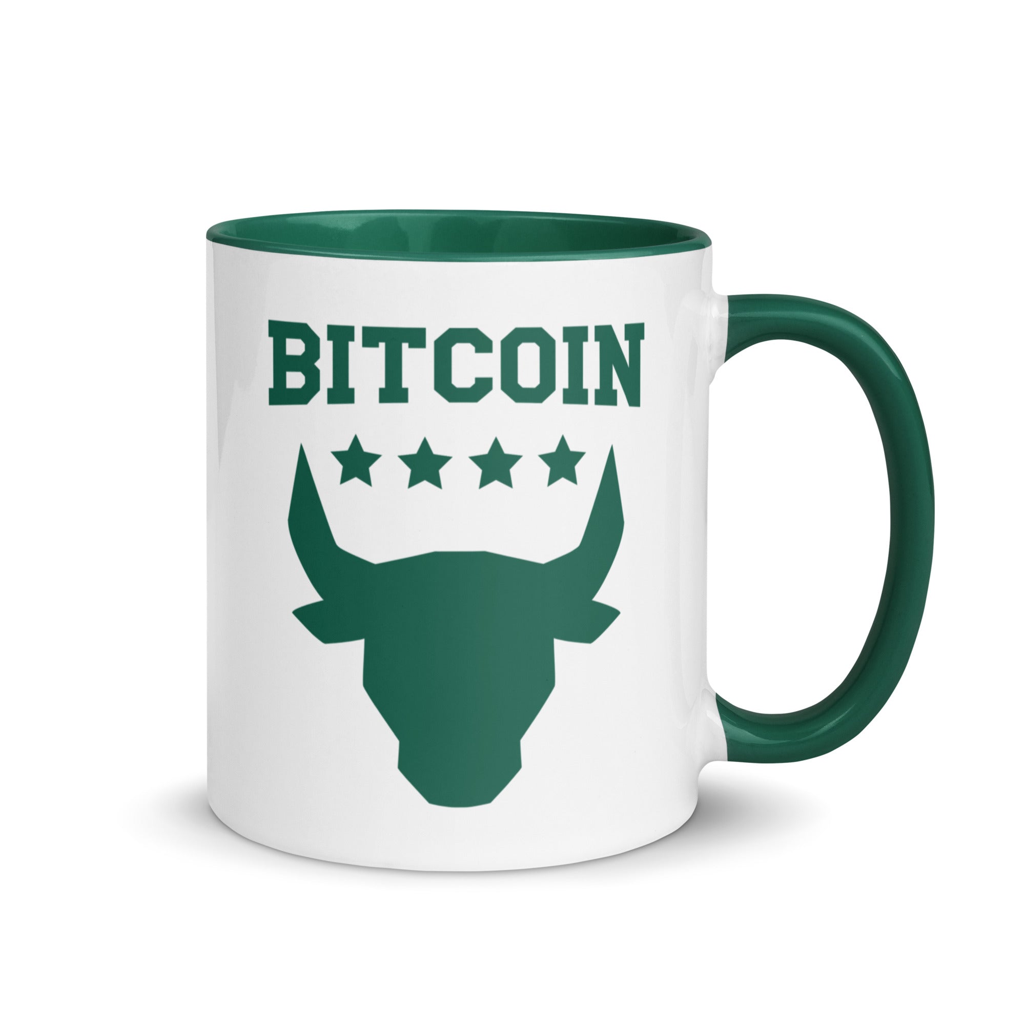 Bitcoin Gift: Bitcoin Bull Mug (right handle view). Available from NEONCRYPTO STORE.