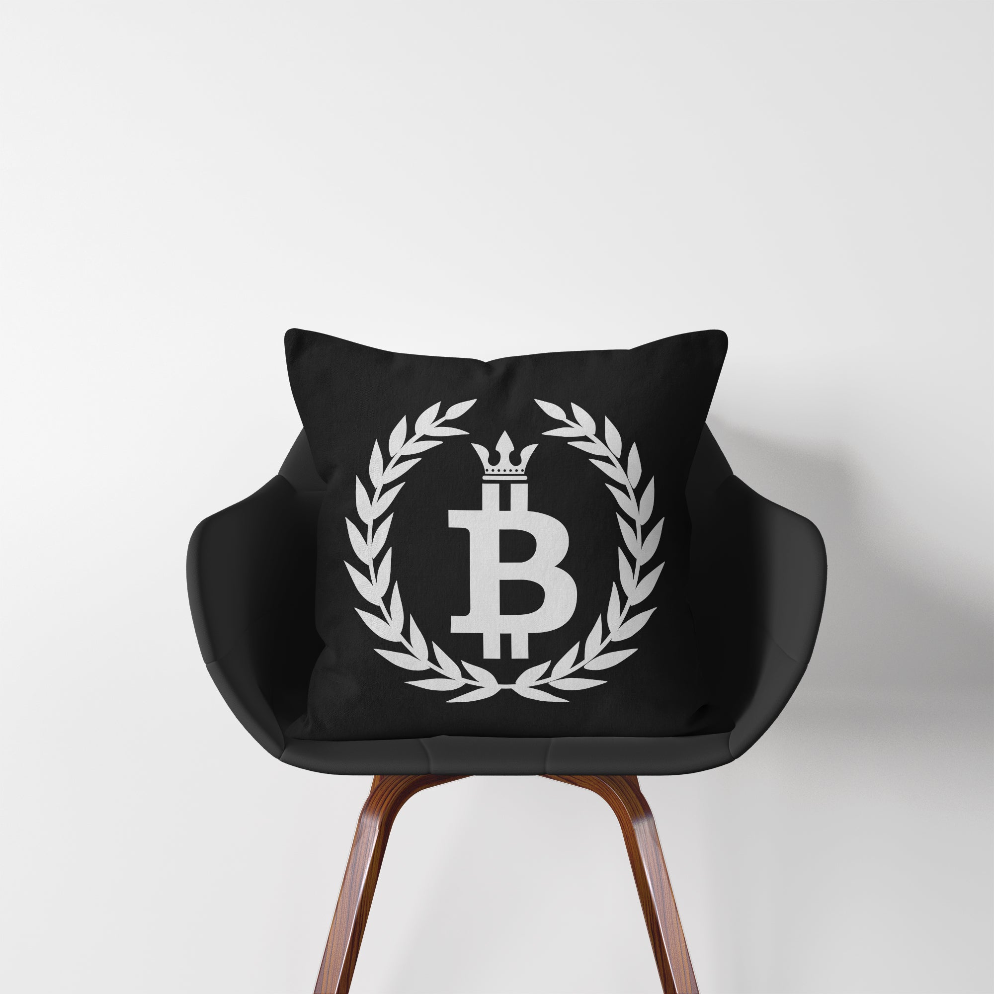 Bitcoin Merchandise - Bitcoin Dominance Pillow displayed on a chair.