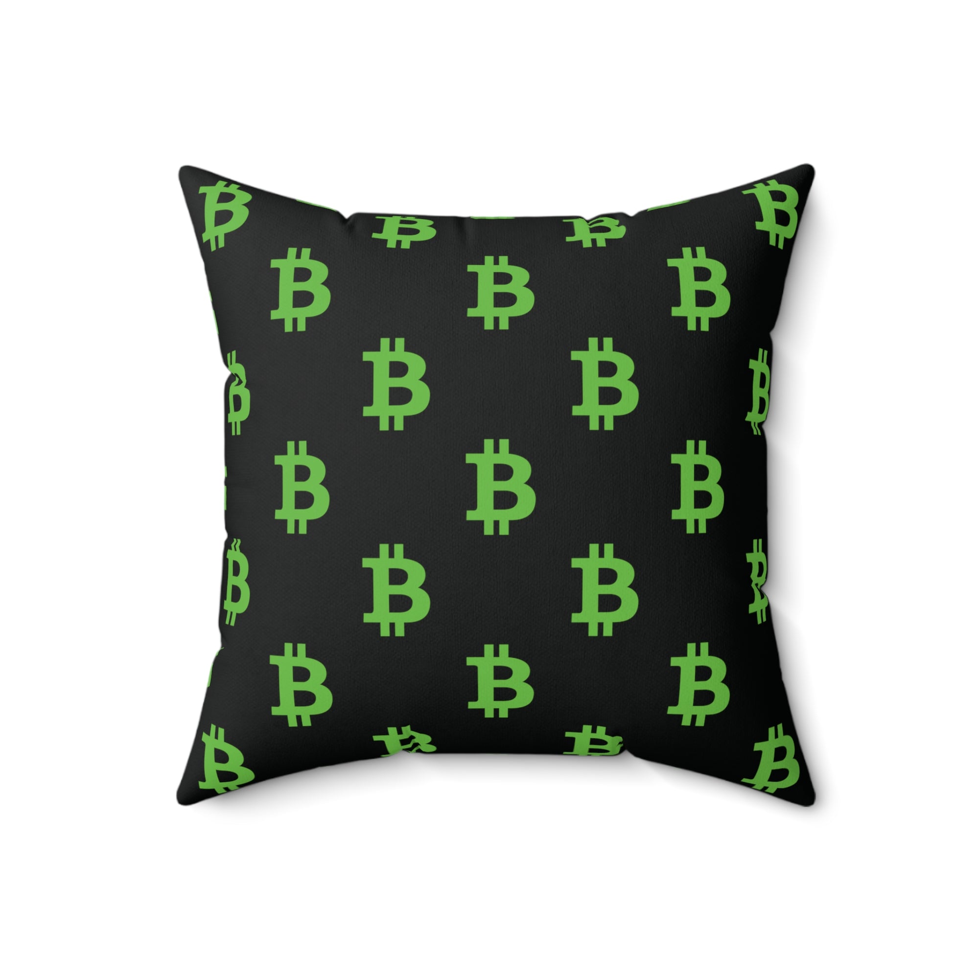 Bitcoin Merchandise - Bitcoin Pattern Pillow. Close Up View. 