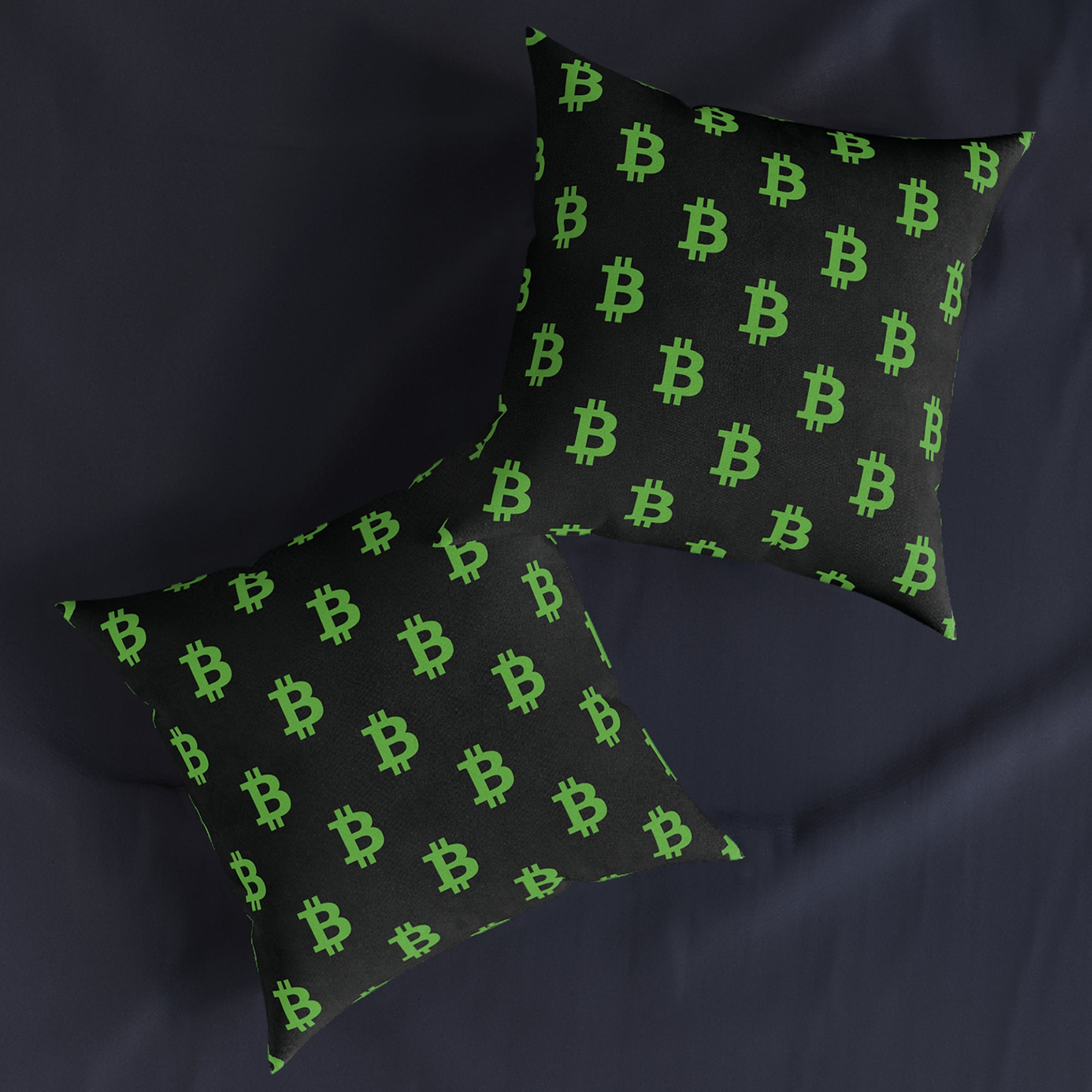 Bitcoin Merch - Bitcoin Pattern Pillow Front and Back View.
