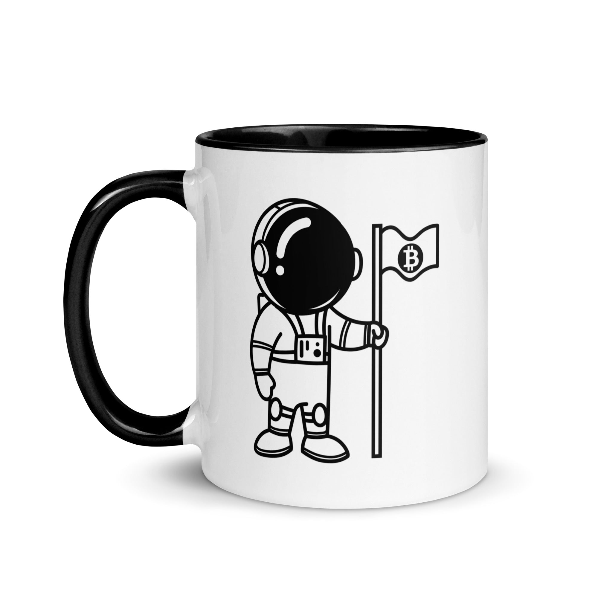 Gifts for Bitcoin Enthusiasts - Bitcoin To The Moon Mug. Left handle view. 