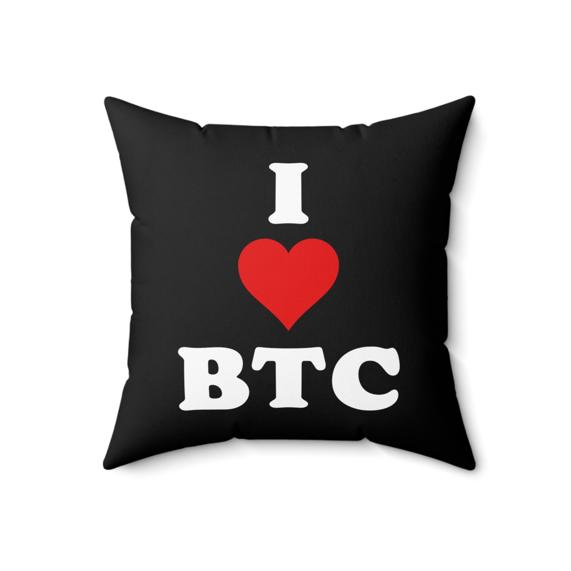 Bitcoin Merchandise - I Love Bitcoin Pillow (Retro). Close Up View.