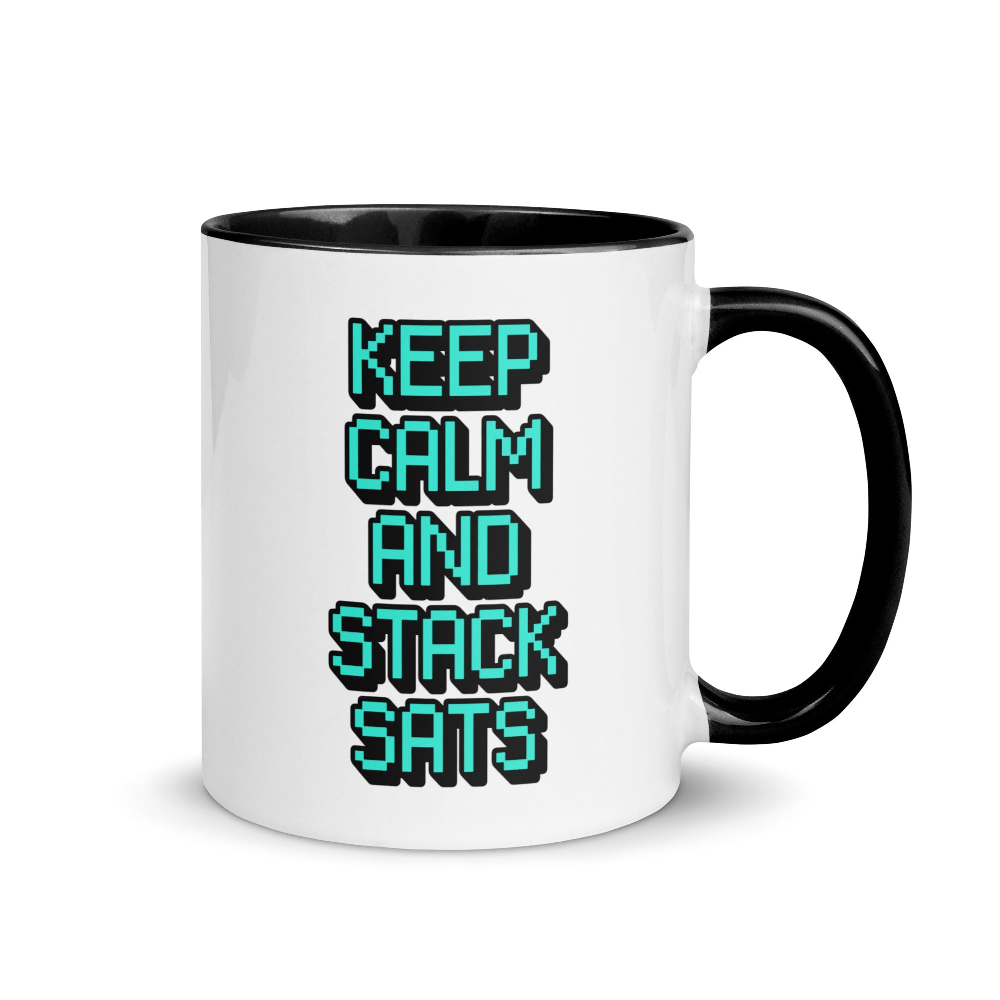 Bitcoin Mug - Keep Calm And Stack Sats Mug. Right handle view.