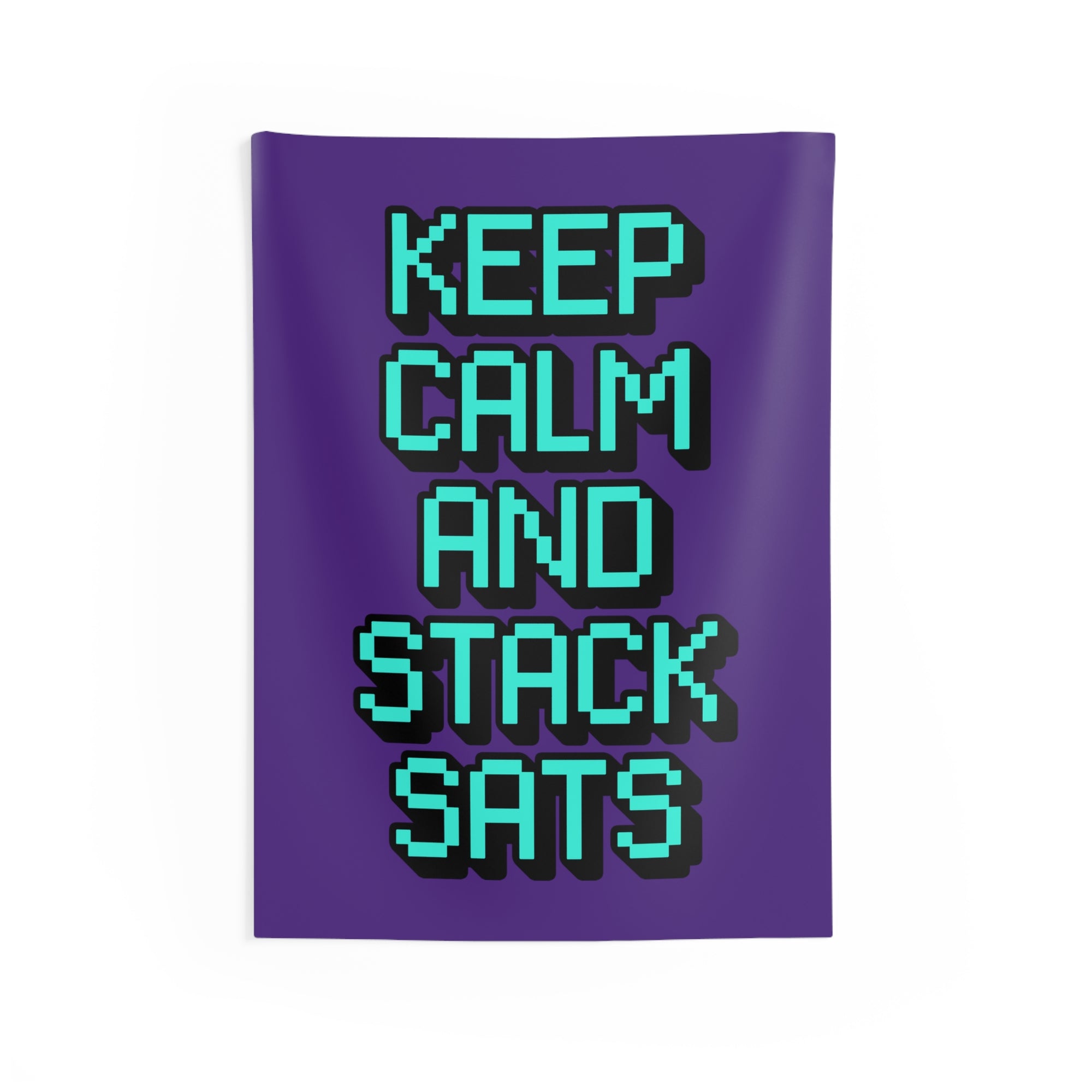 Bitcoin Merchandise - Keep Calm And Stack Sats Tapestry (Pixel Style).