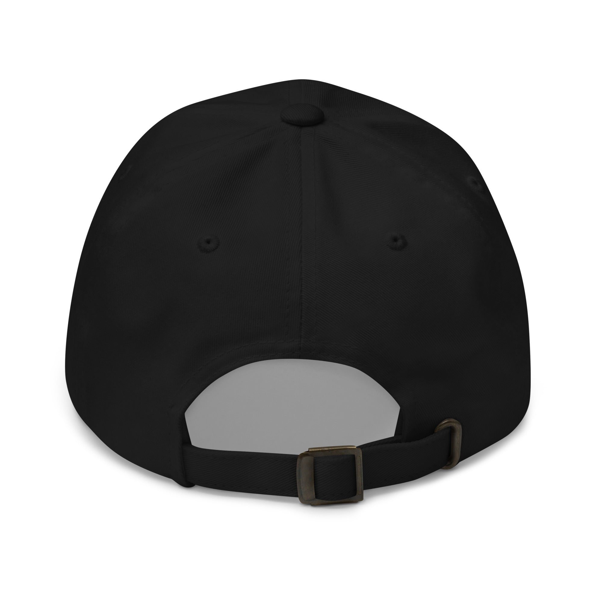 Crypto Merchandise - The Cypherpunks Hat has an adjustable buckle strapback. Color: Black. Back view.