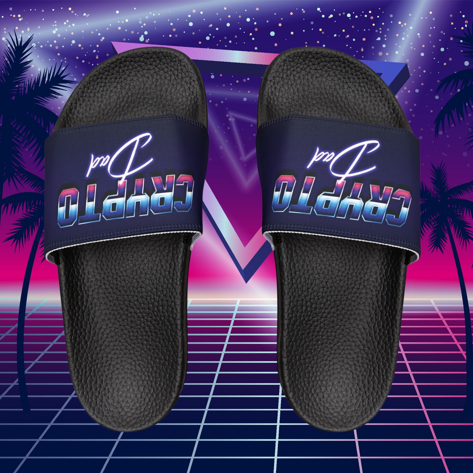 Crypto Summer Slides for Men. Available at NEONCRYPTO STORE. 