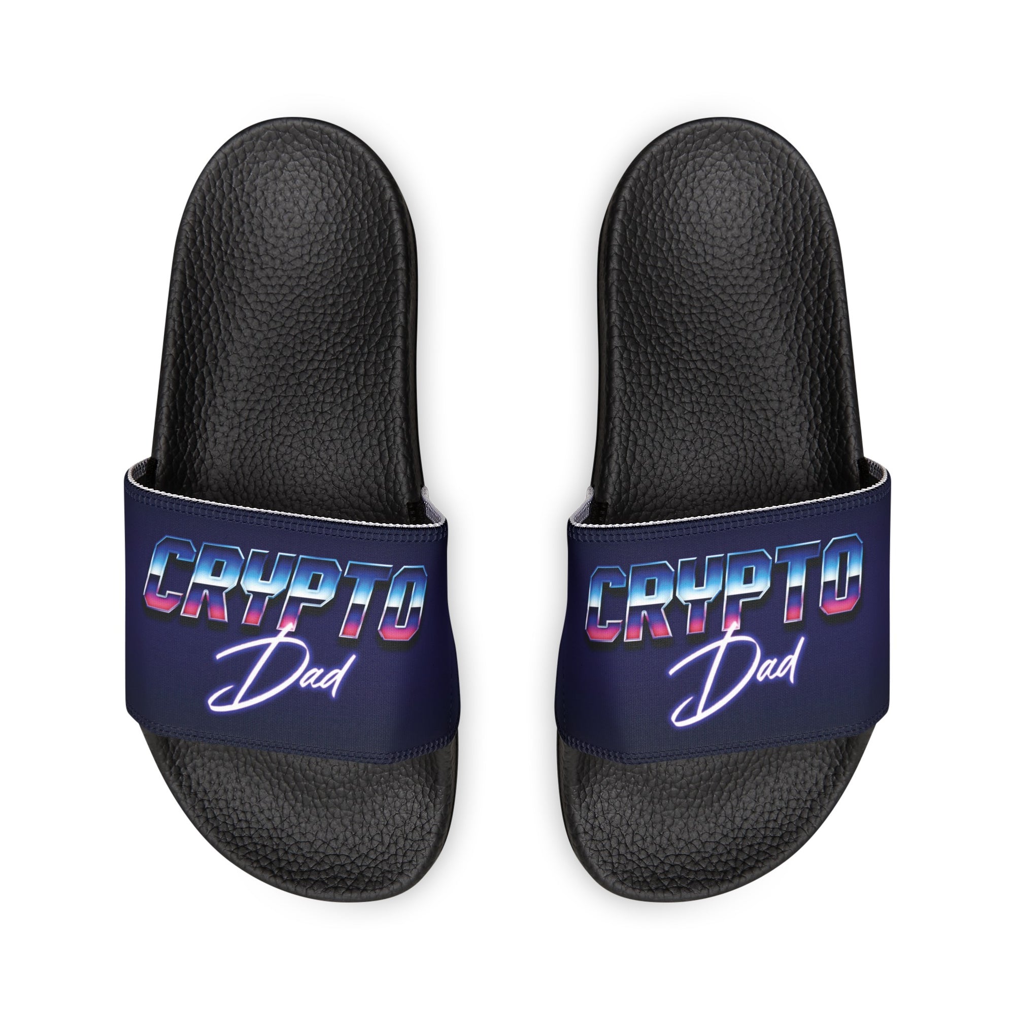 Crypto Dad Slide Sandals - Unique Retro Style Crypto Footwear. Available at NEONCRYPTO STORE.