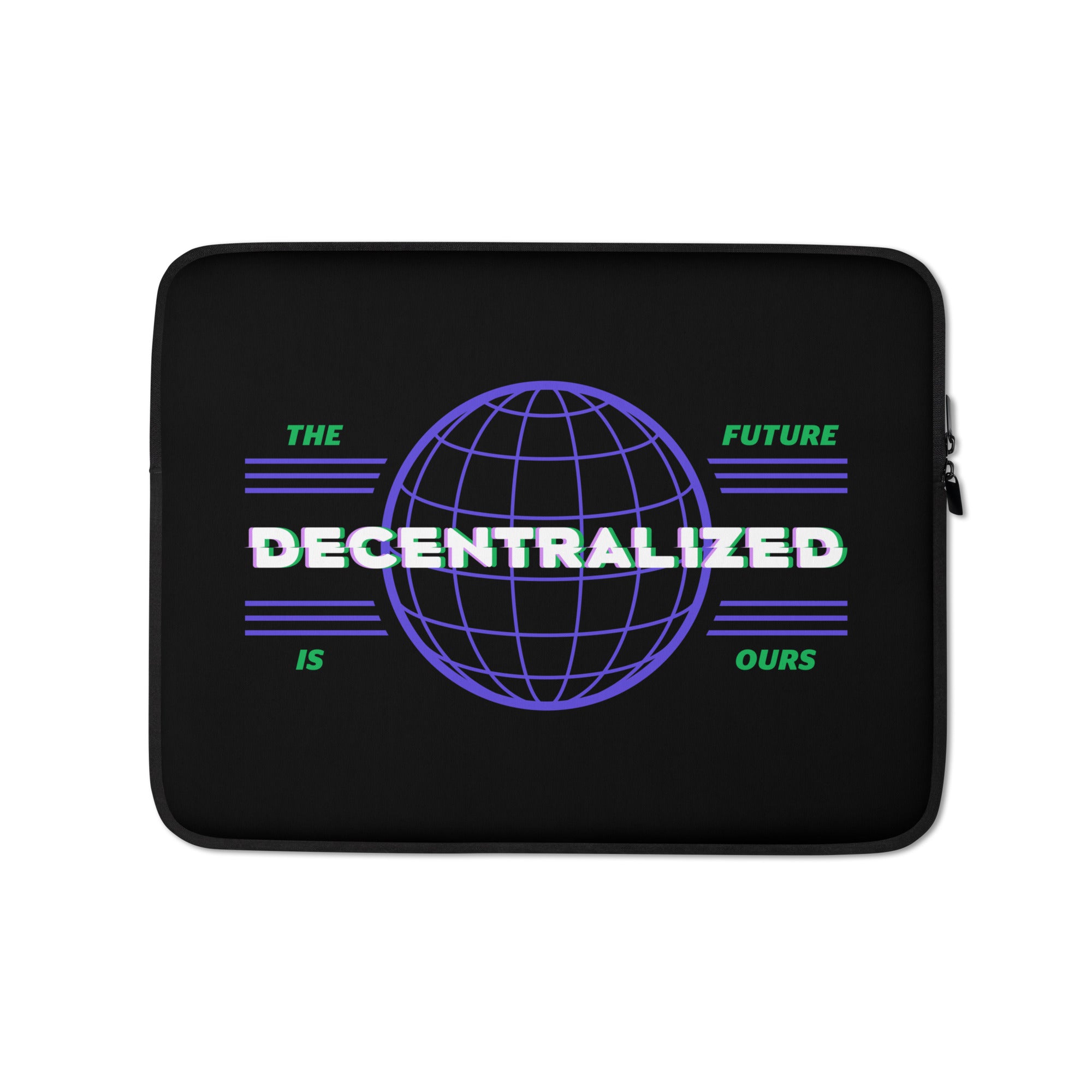 Crypto Merchandise - Decentralized Laptop Sleeve 13". Close Up View.