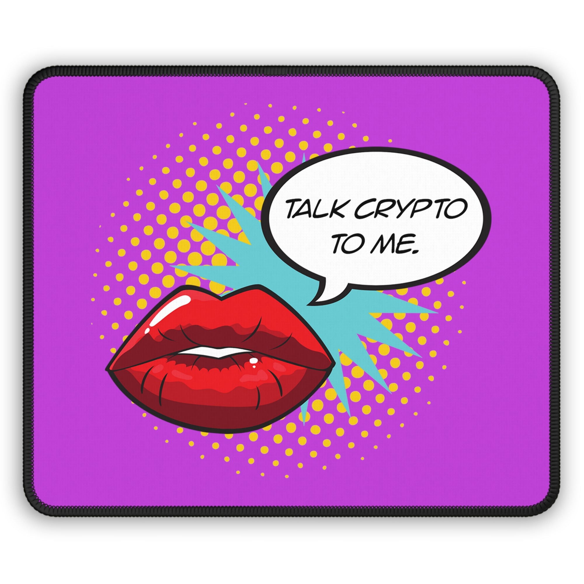 Crypto Merchandise - Talk Crypto To Me Mouse Pad Close Up View.