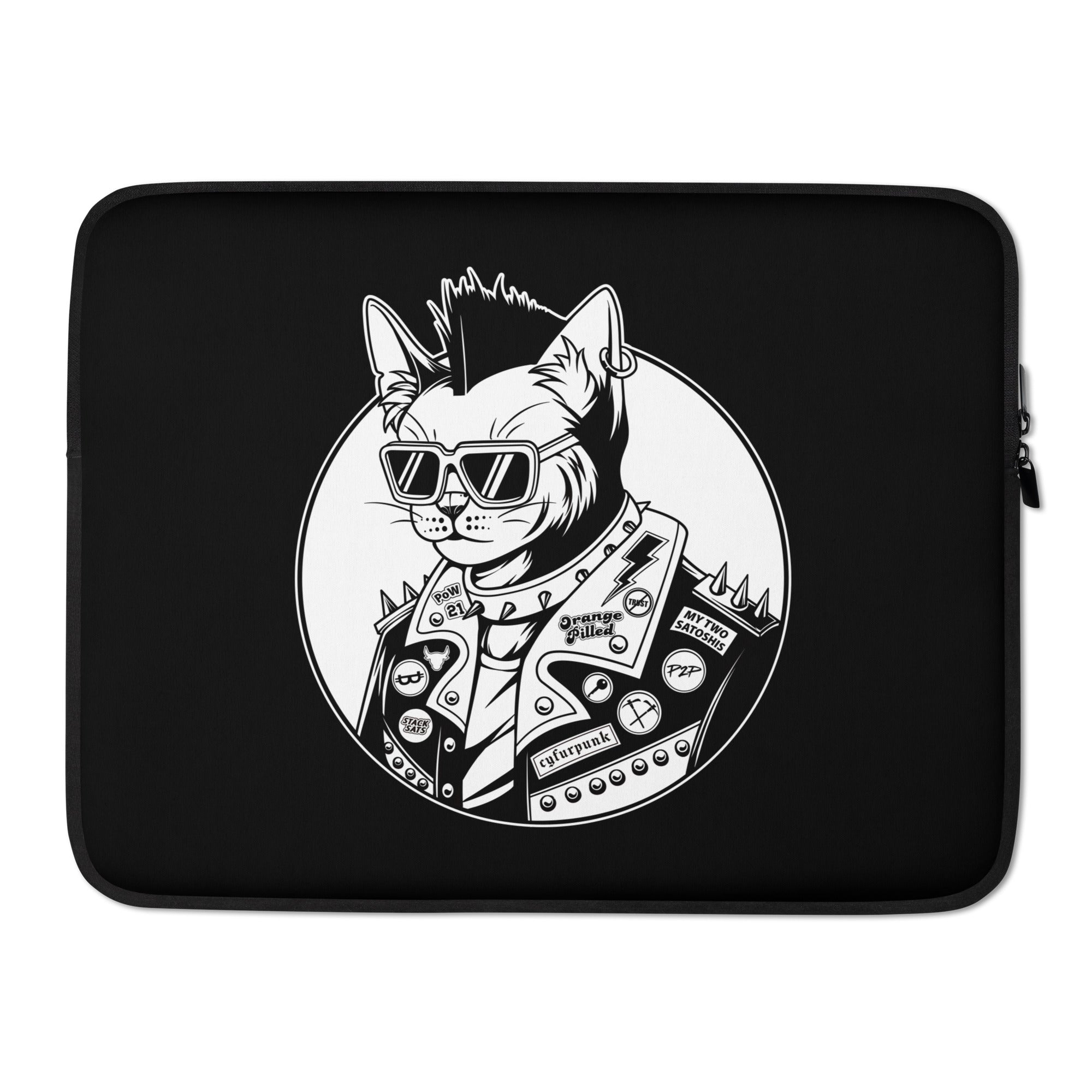Cryptocurrency Gift Ideas - Our Bitcoin Cyfurpunk Laptop Sleeve 15". Close Up View.