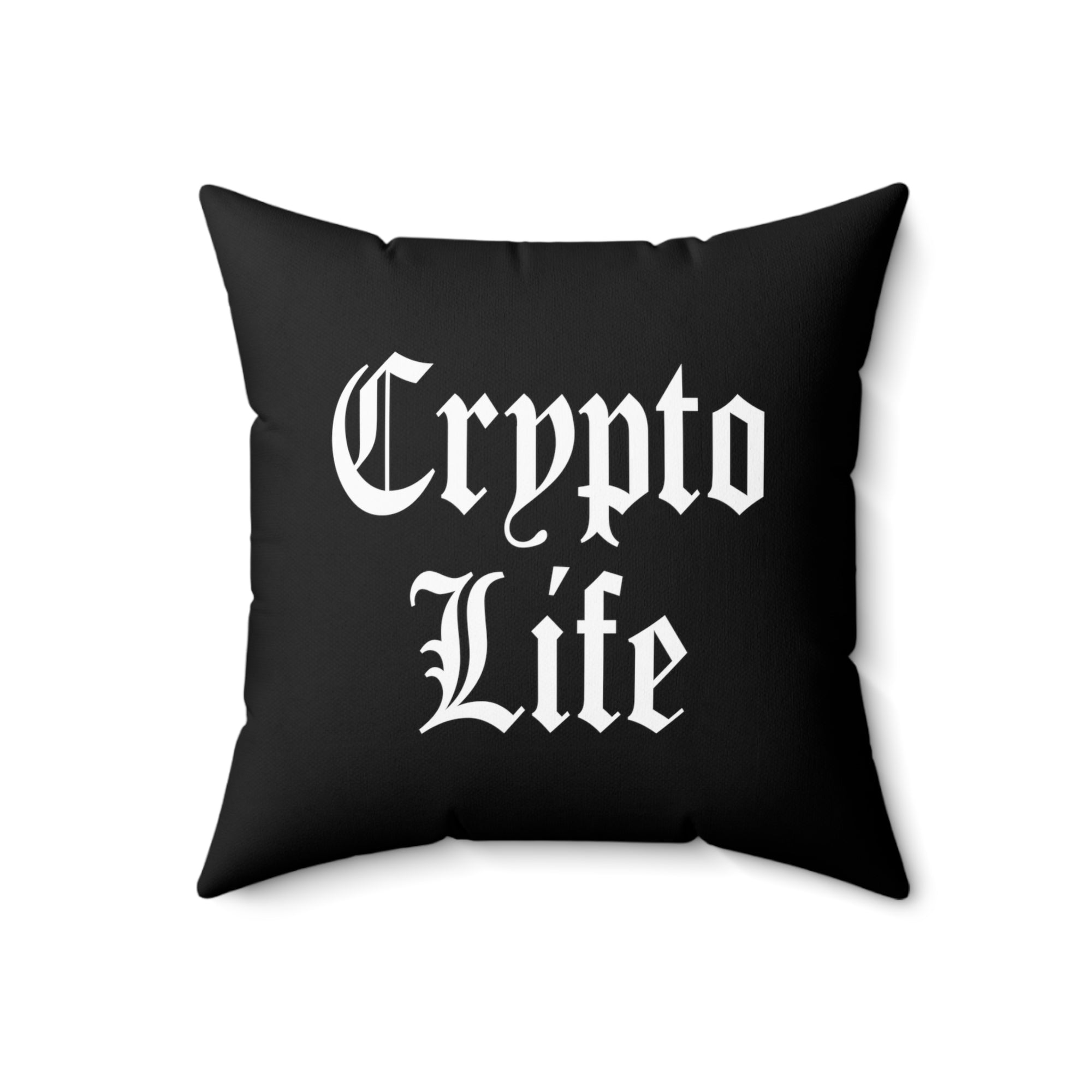 Cryptocurrency Gift Ideas - Crypto Life Pillow. Close Up View.