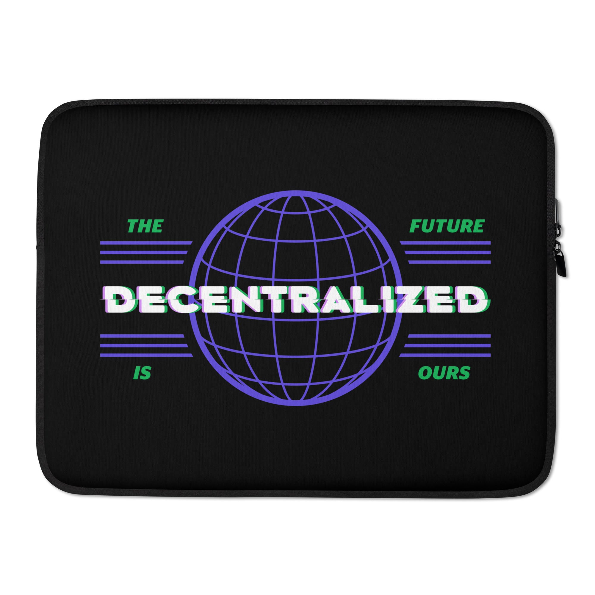 Gifts for Crypto Lovers - Decentralized Laptop Sleeve 15". Close Up View.