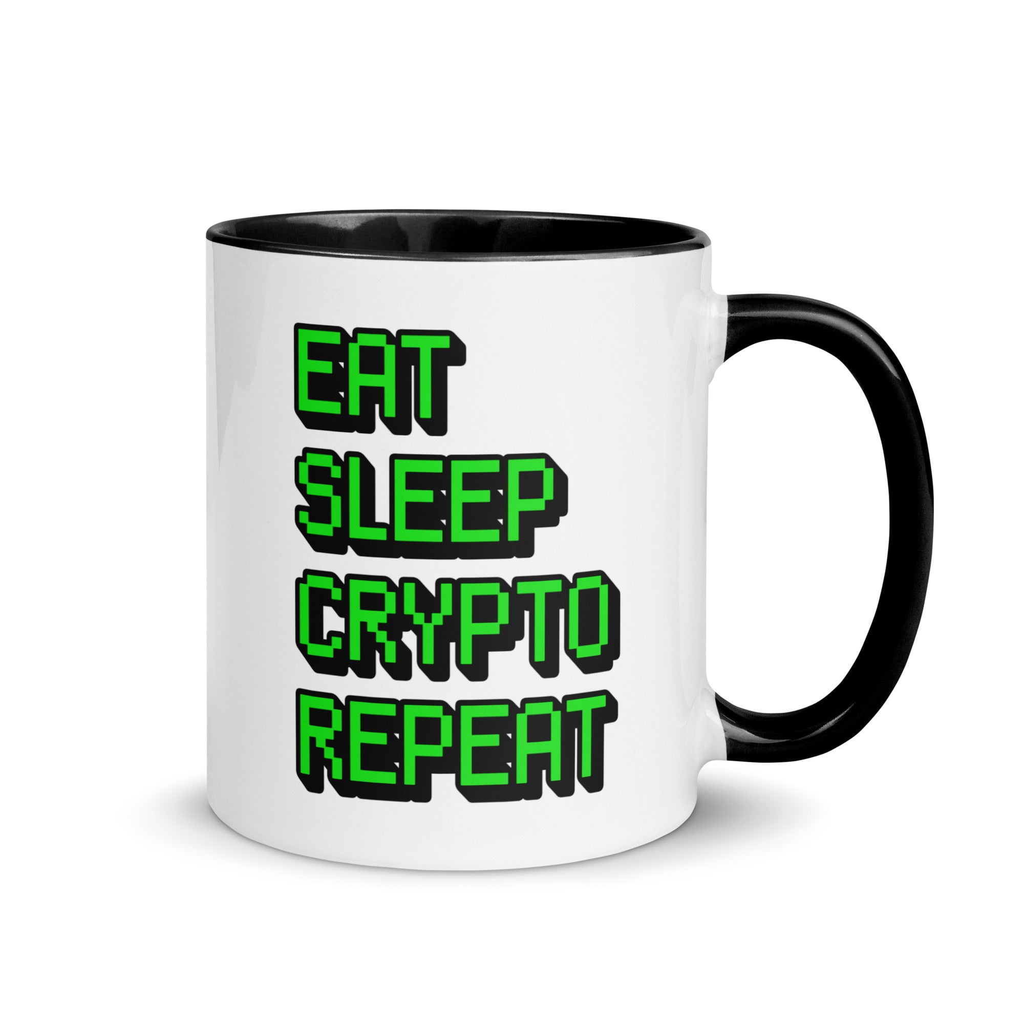Gifts for Crypto Lovers - Eat Sleep Crypto Repeat Mug. Right handle view. 