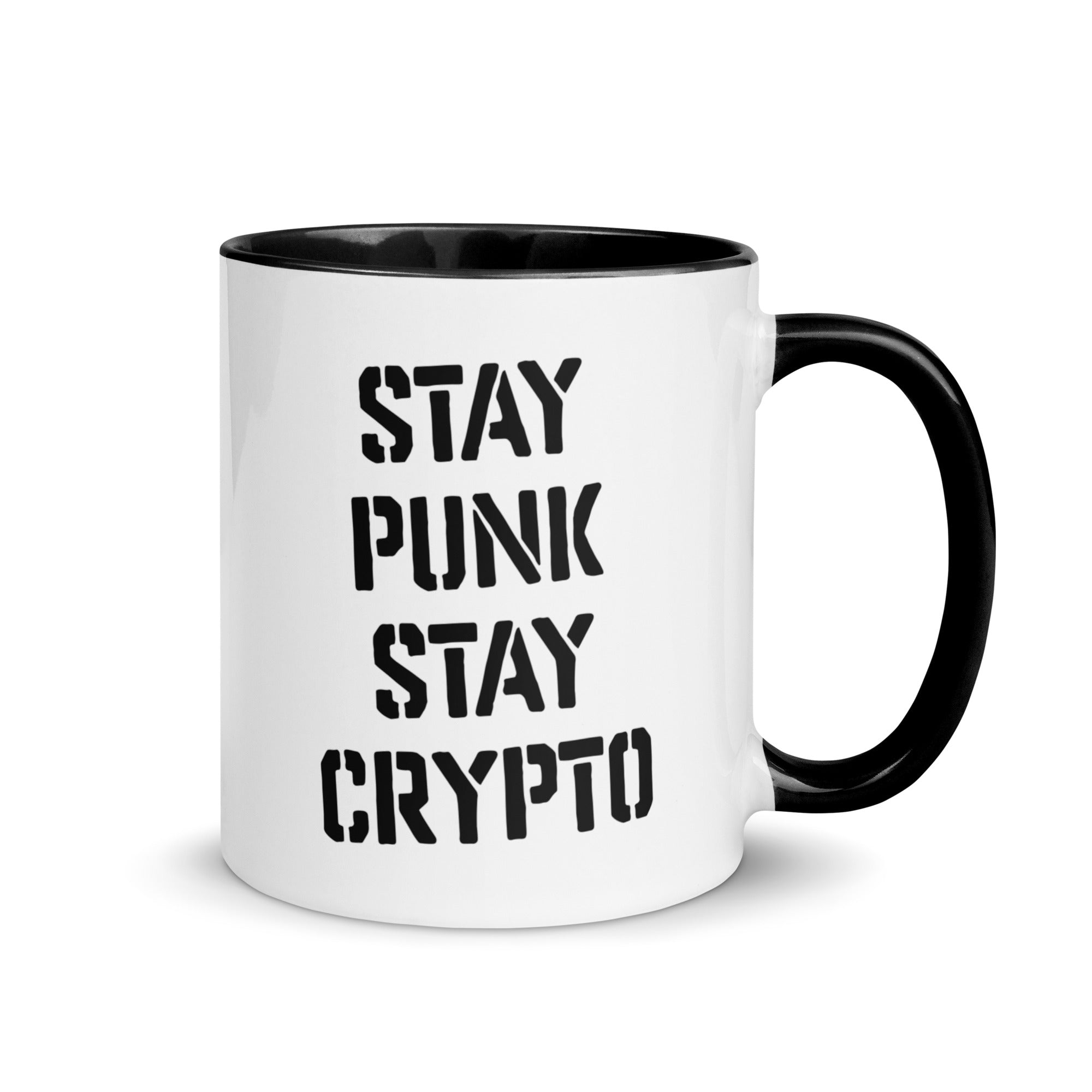 Gifts for Crypto Lovers - Stay Punk, Stay Crypto Mug. Right handle view.