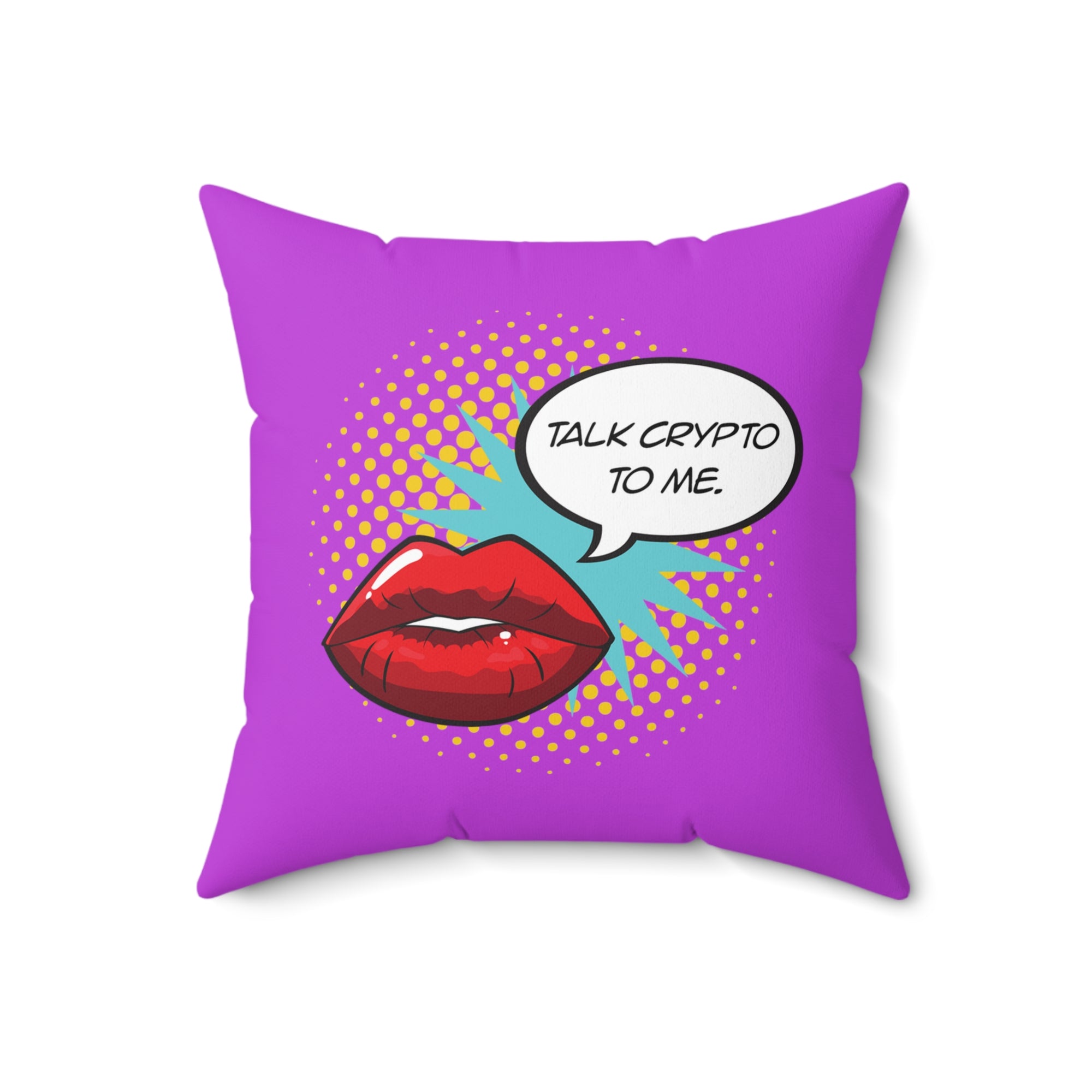 Gifts for Crypto Lovers - Talk Crypto To Me Pillow. Close Up View.