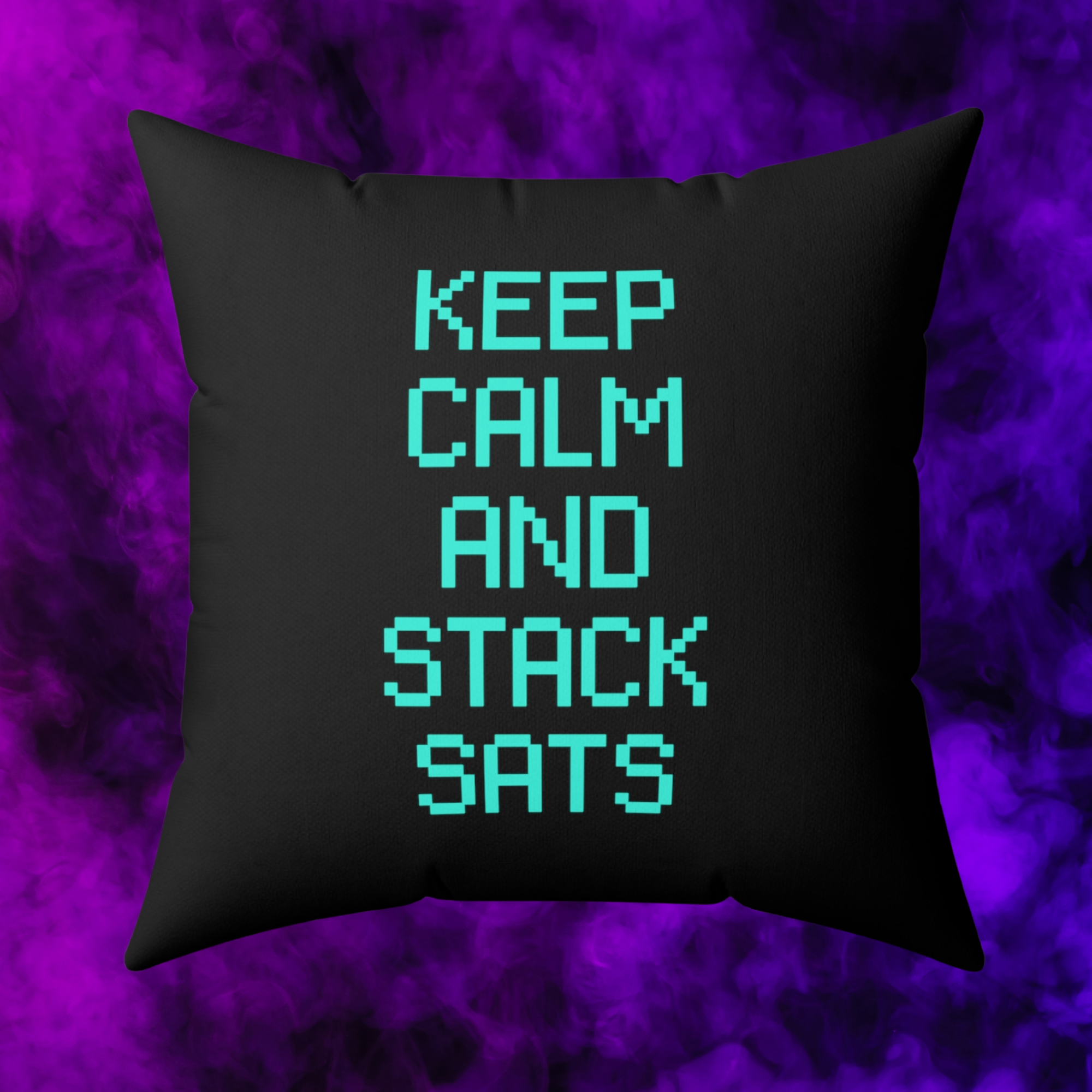 Bitcoin Home Decor - Keep Calm And Stack Sats Pillow (Pixel Style) available from NEONCRYPTO STORE.