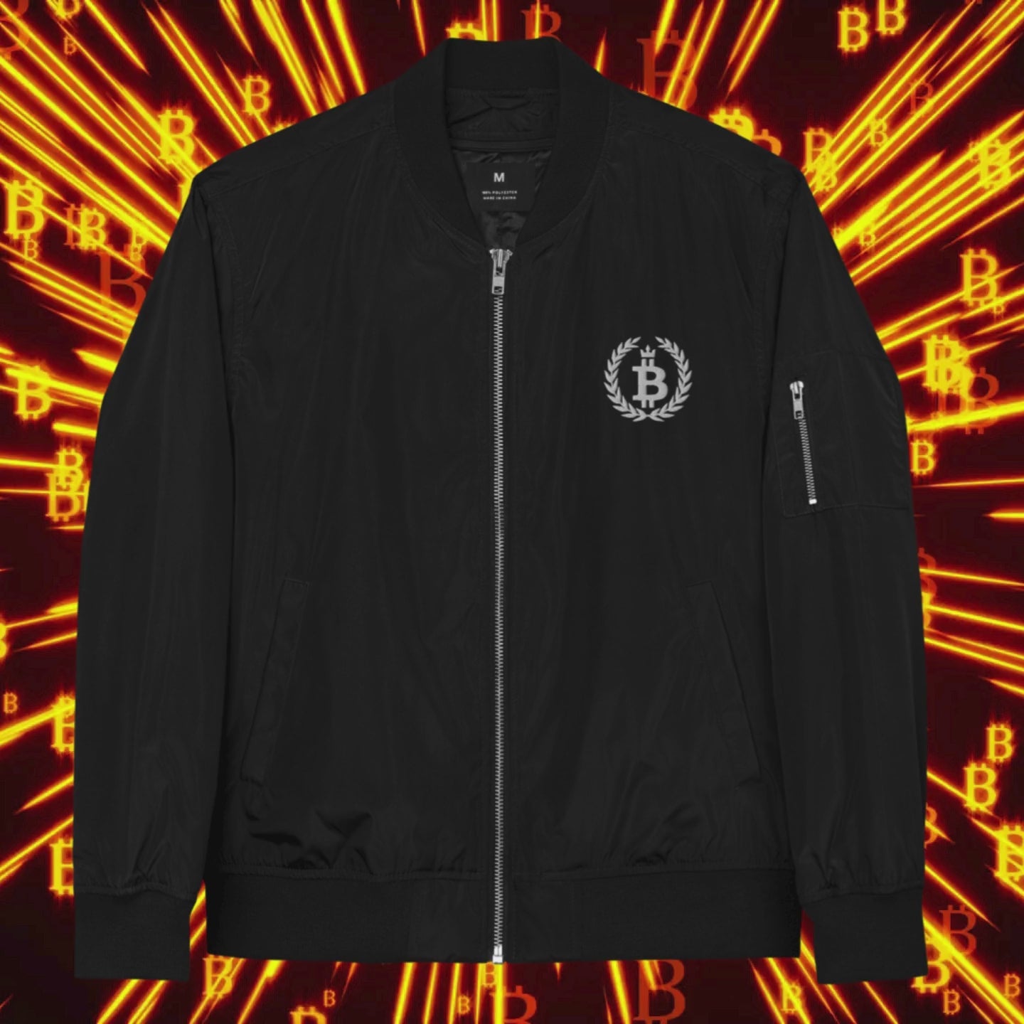 Bitcoin Dominance Bomber Jacket. Video showing print on both sides. Available at NEONCRYPTO STORE.