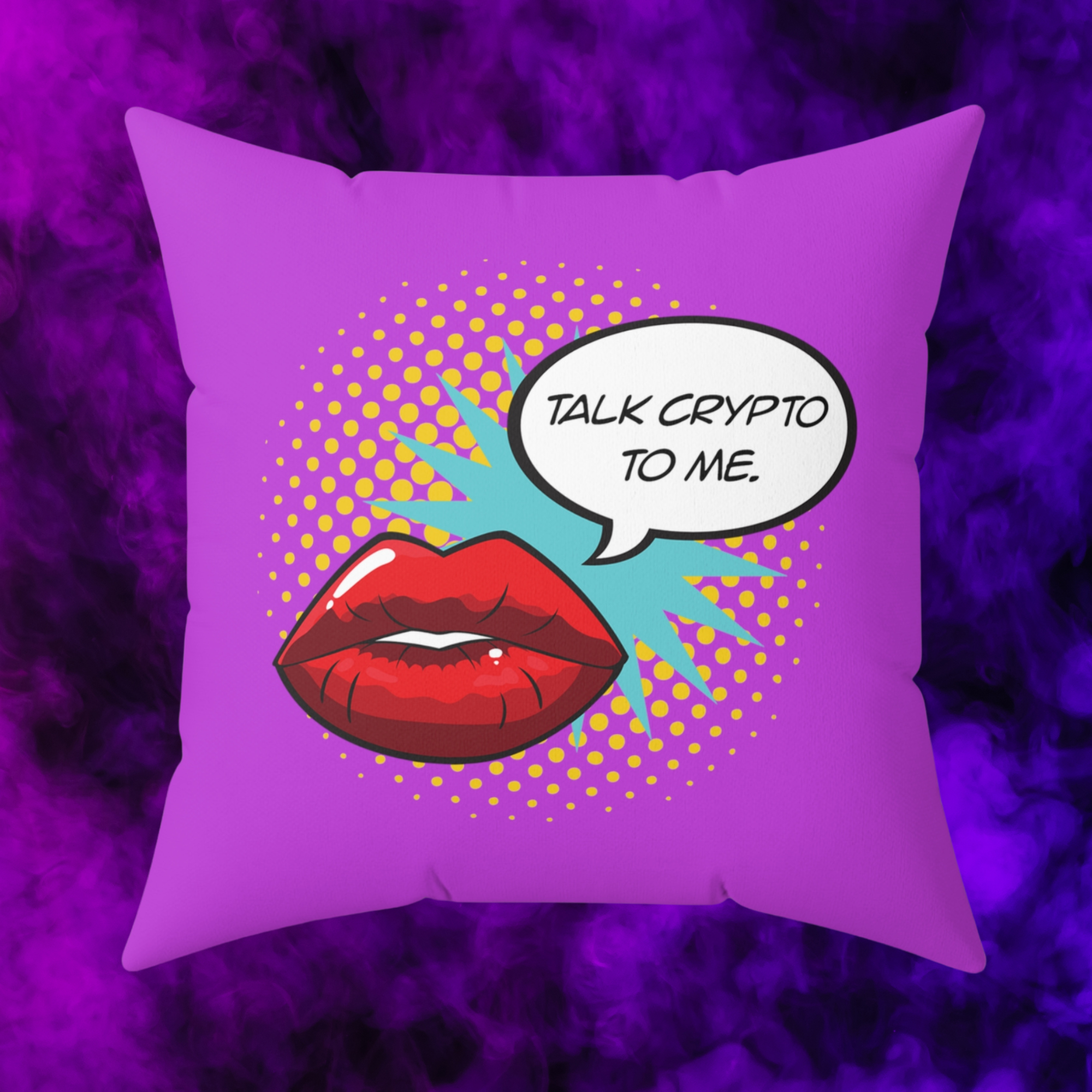 Crypto Home Decor - Talk Crypto To Me Pillow available from NEONCRYPTO STORE.