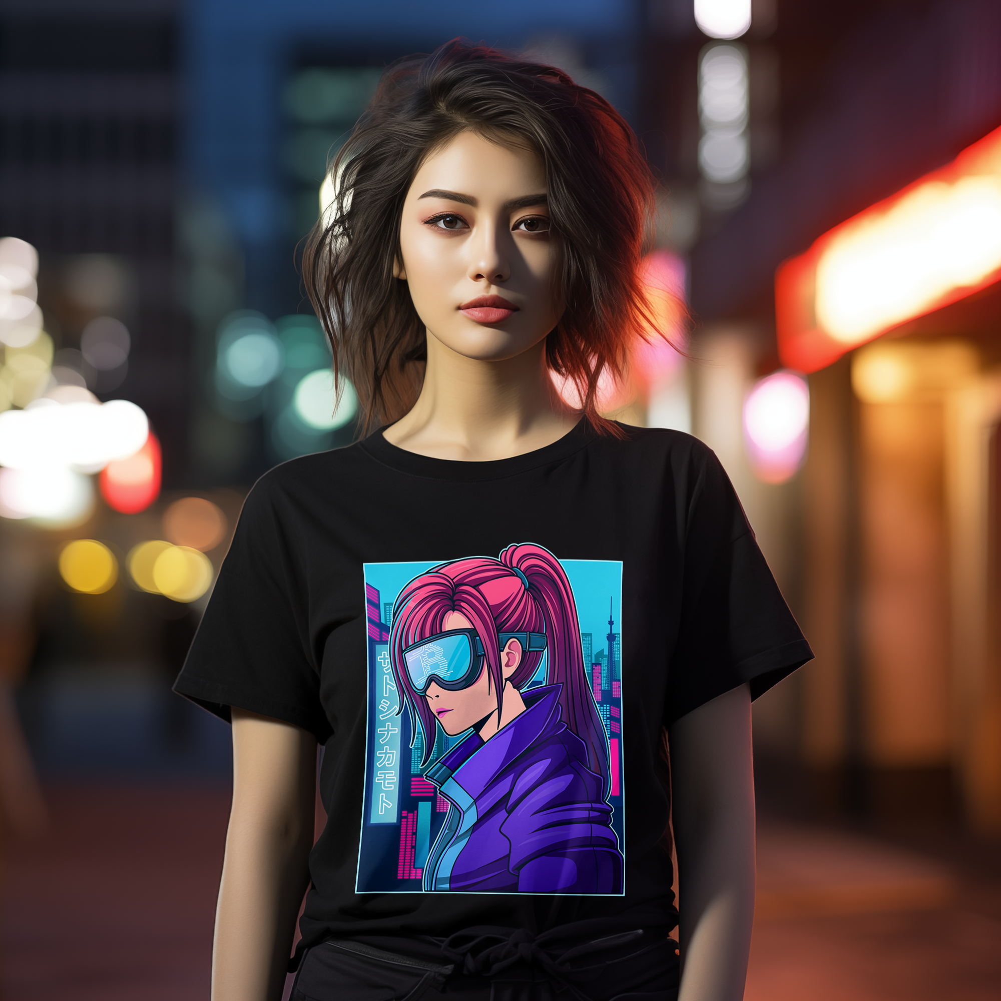 Bitcoin Merch - The Future Is Bitcoin Tee. Female model image (front view).