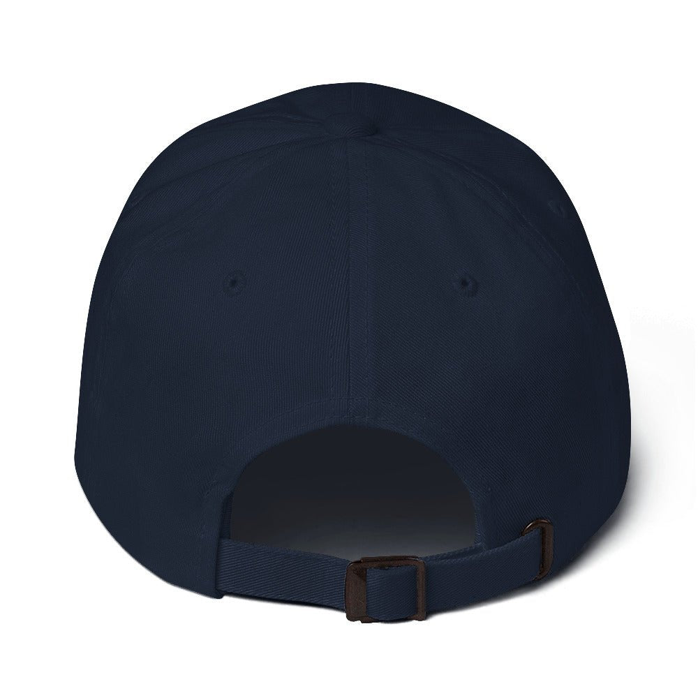 Bitcoin Merchandise - The Bitcoin Dominance Hat has an adjustable buckle strapback. Color: Navy. Back view.